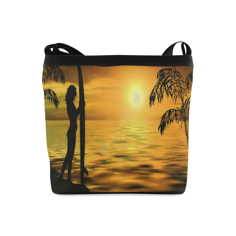 Sunset Surf Girl Gold Crossbody Bags (Model 1613)