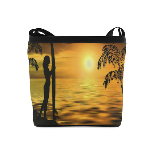 Sunset Surf Girl Gold Crossbody Bags (Model 1613)