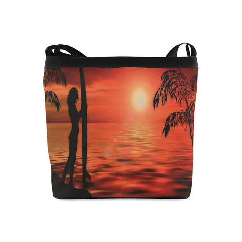 Sunset Surf Girl Red Crossbody Bags (Model 1613)