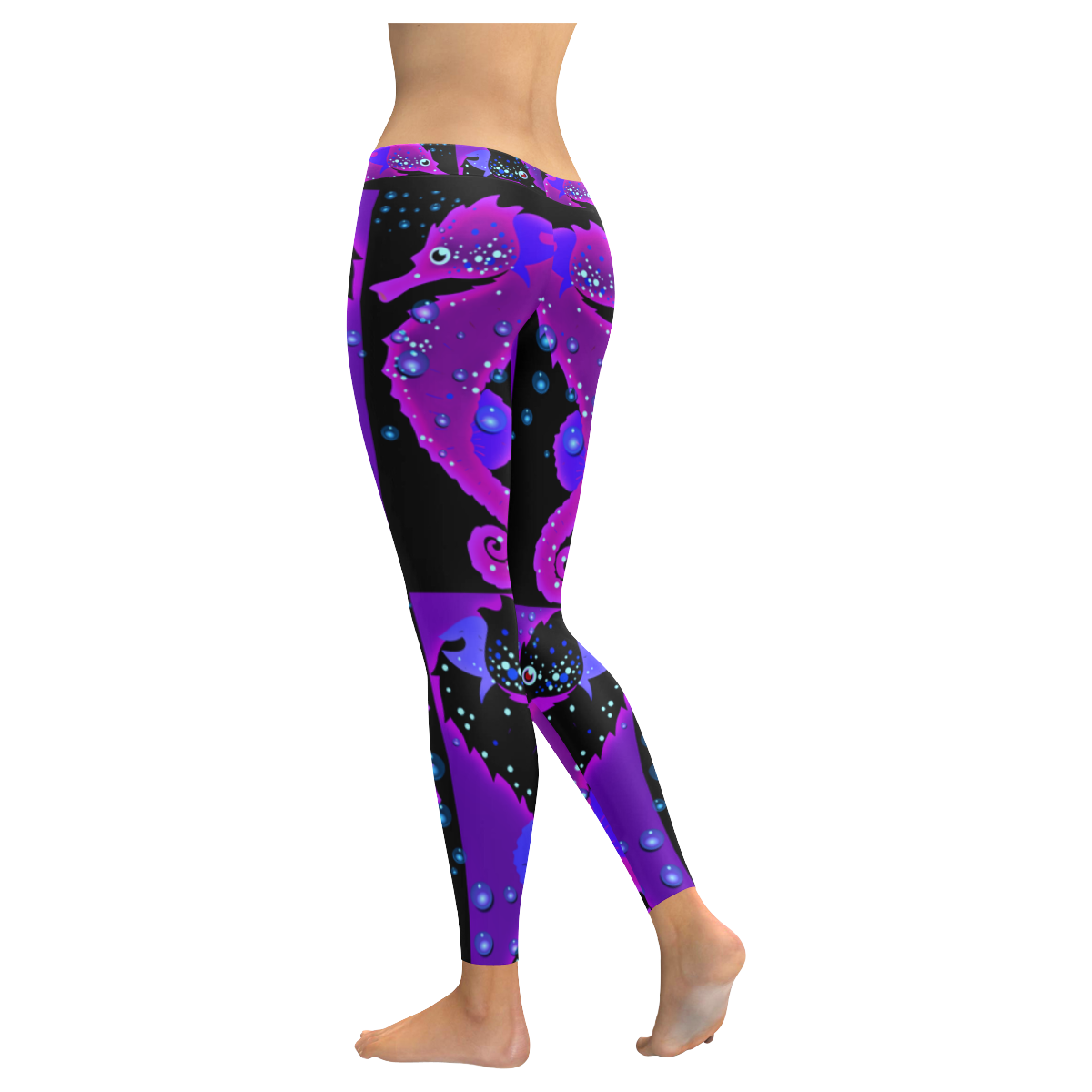 Seahorse Parade purple Women's Low Rise Leggings (Invisible Stitch) (Model L05)