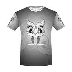 Cute owl, mandala design black and white All Over Print T-Shirt for Men (USA Size) (Model T40)