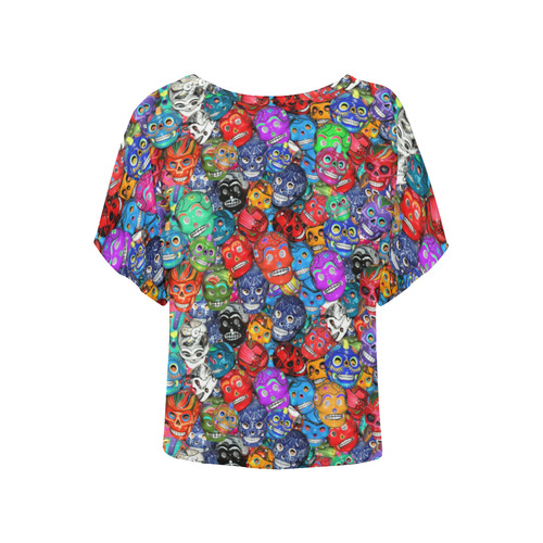 Sugar Skulls - Calaveras Women's Batwing-Sleeved Blouse T shirt (Model T44)