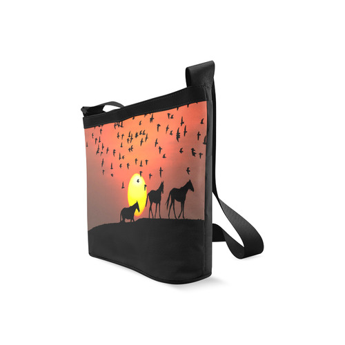 Sunset Silhouette Horses Crossbody Bags (Model 1613)