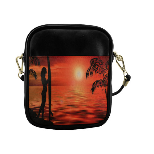 Sunset Surf Girl Red Sling Bag (Model 1627)