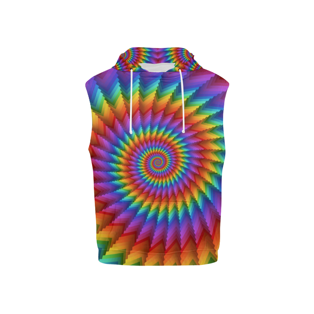 Psychedelic Rainbow Spiral All Over Print Sleeveless Hoodie for Kid (Model H15)