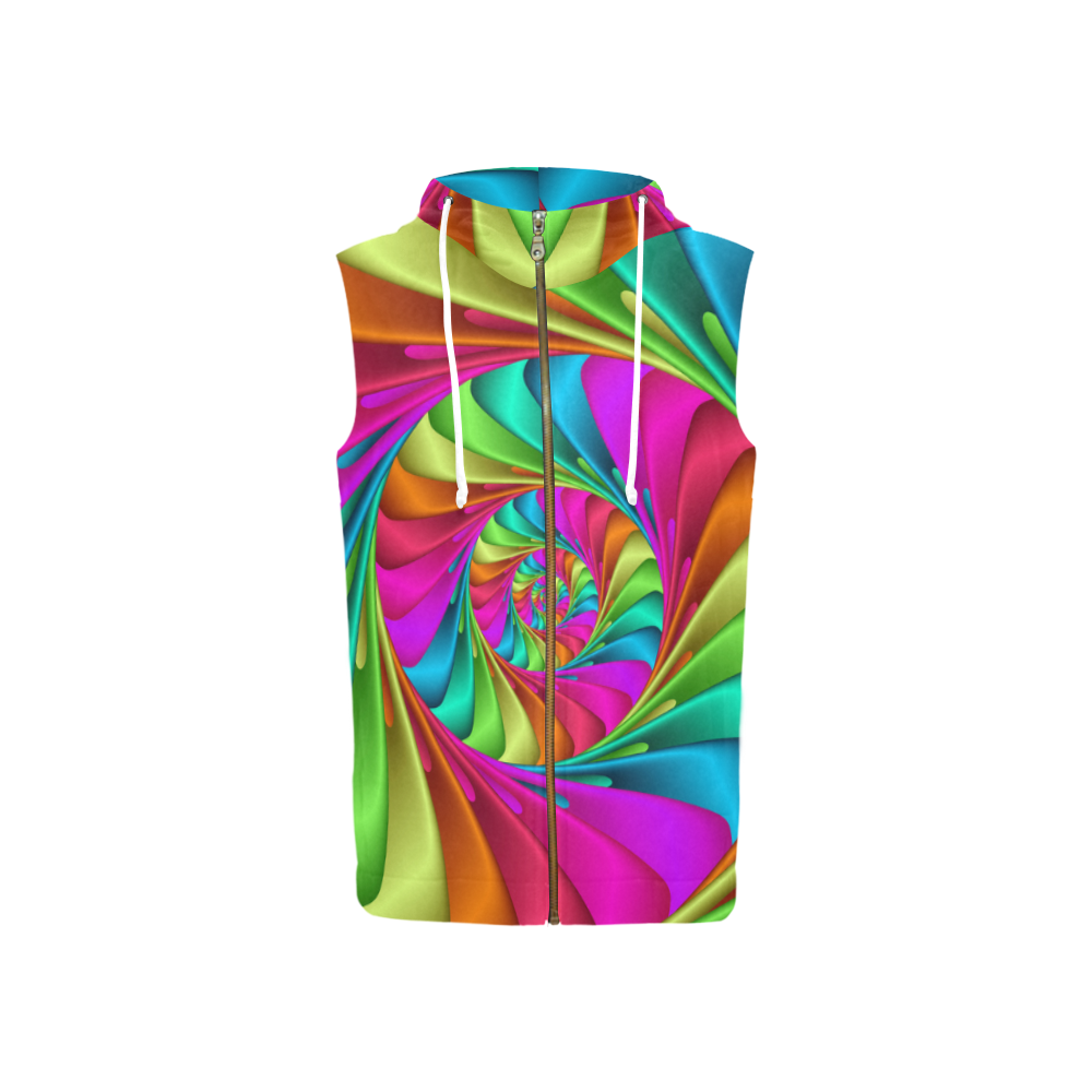 Psychedelic Rainbow Spiral All Over Print Sleeveless Zip Up Hoodie for Women (Model H16)