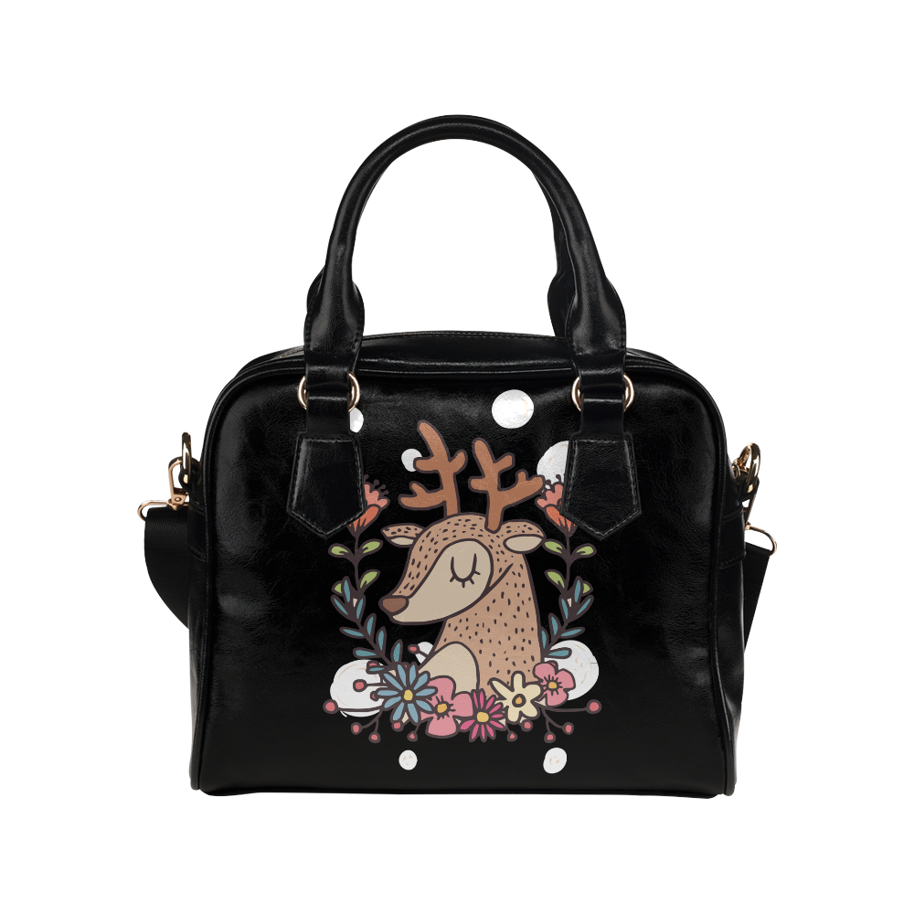 Cute Deer Floral Christmas Reindeer Shoulder Handbag (Model 1634)
