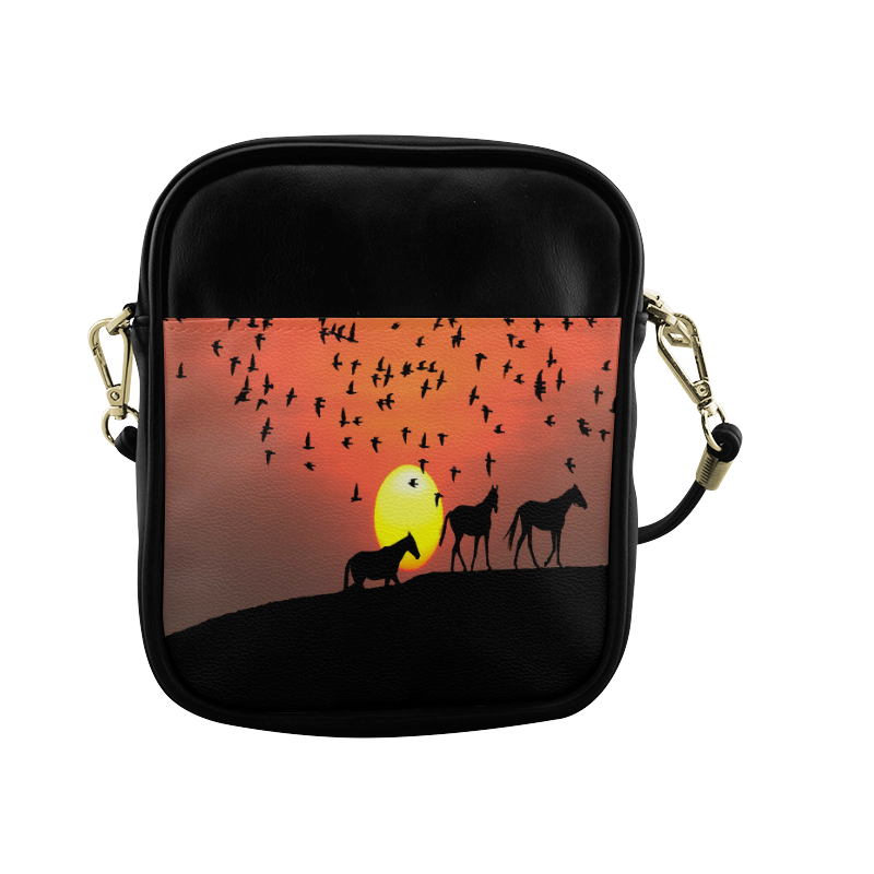 Sunset Silhouette Horses Sling Bag (Model 1627)