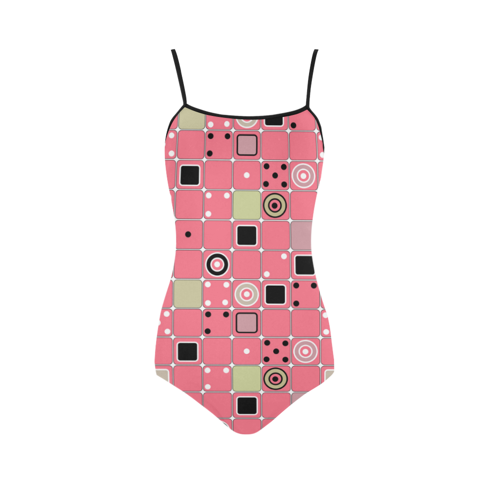 Abstract bright pink pattern Strap Swimsuit ( Model S05)