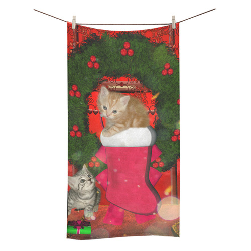 Christmas, funny kitten with gifts Bath Towel 30"x56"