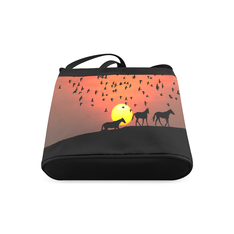 Sunset Silhouette Horses Crossbody Bags (Model 1613)