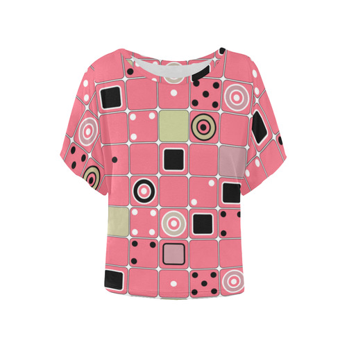 Abstract bright pink pattern Women's Batwing-Sleeved Blouse T shirt (Model T44)