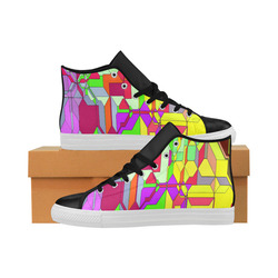 Retro Color Pop Geometric Fun 1 Aquila High Top Microfiber Leather Women's Shoes (Model 032)