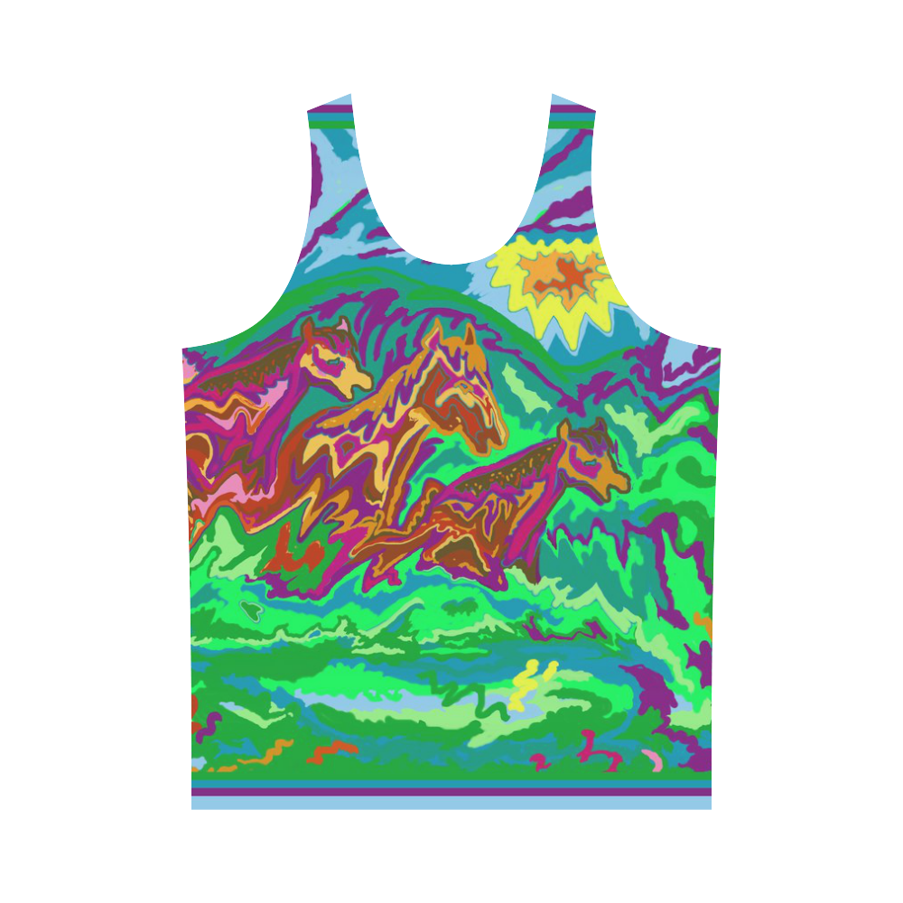 Mens Tank with Purple Feathered Horses Art All Over Print Tank Top for Men (Model T43)