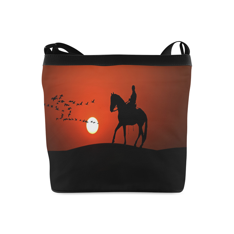 Sunset Silhouette Horse Ride Crossbody Bags (Model 1613)