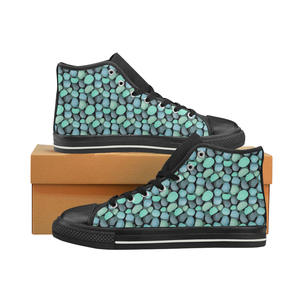 Blue and turquoise stones . High Top Canvas Shoes for Kid (Model 017)