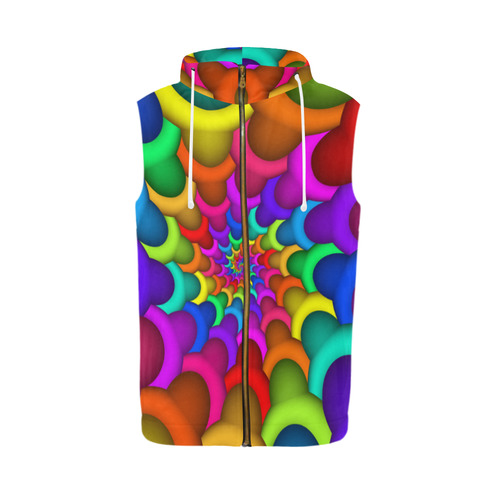 Psychedelic Rainbow Spiral All Over Print Sleeveless Zip Up Hoodie for Men (Model H16)