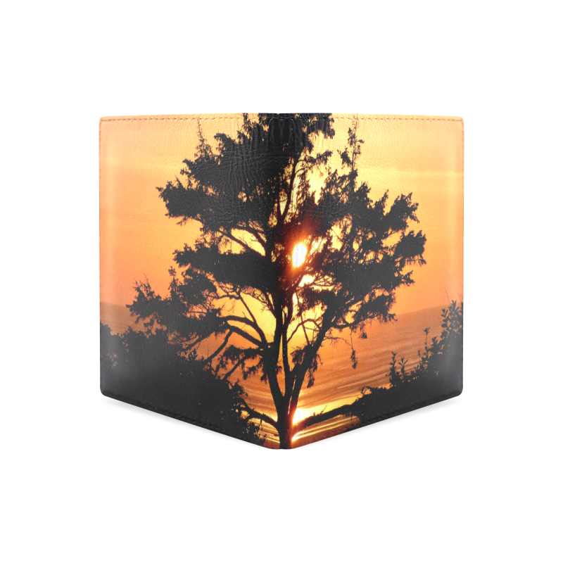 Sunset Silhouette Tree Men's Leather Wallet (Model 1612)