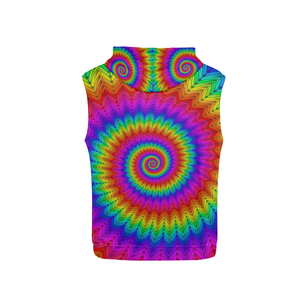 Psychedelic Rainbow Spiral All Over Print Sleeveless Hoodie for Kid (Model H15)