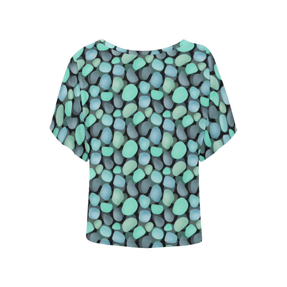 Blue and turquoise stones . Women's Batwing-Sleeved Blouse T shirt (Model T44)