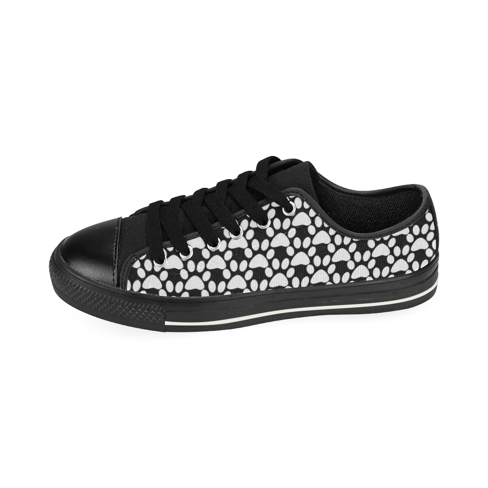 Black and white . traces . Low Top Canvas Shoes for Kid (Model 018)