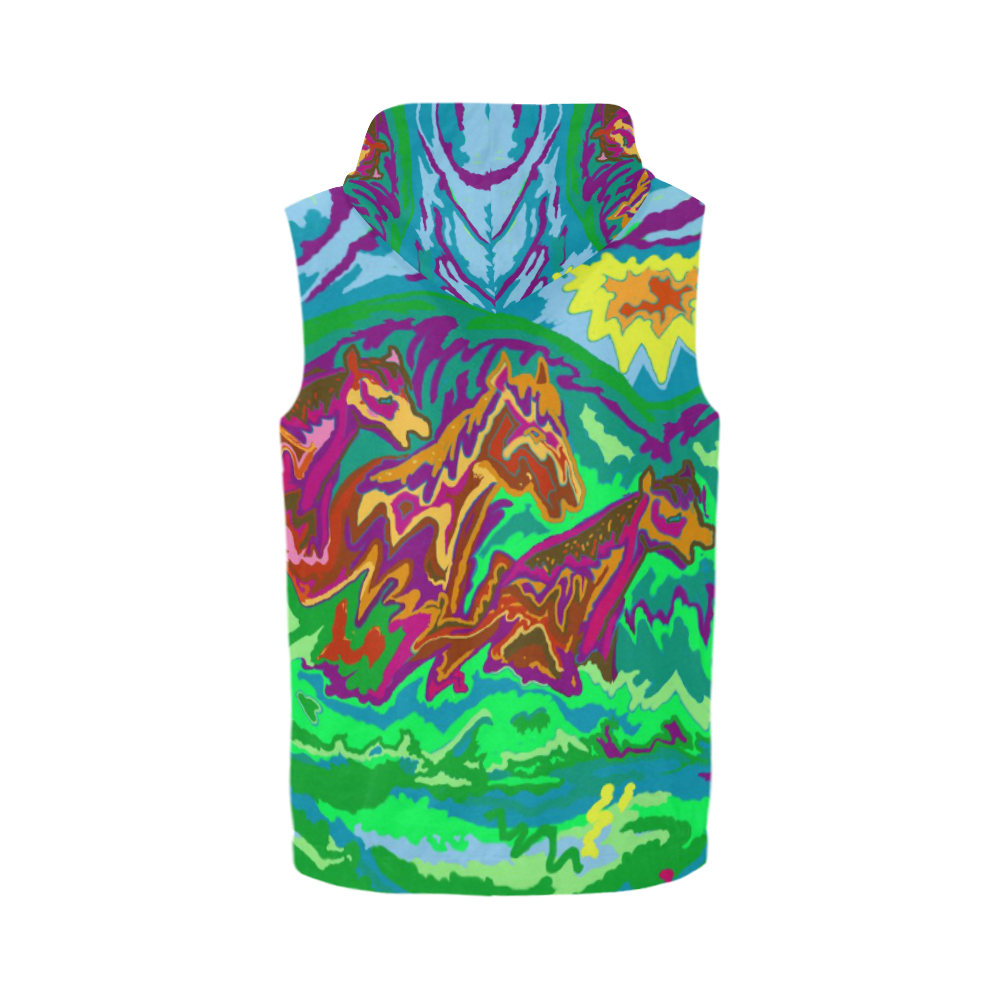Purple Feathered Horses Sleeveless Hoodie All Over Print Sleeveless Zip Up Hoodie for Men (Model H16)