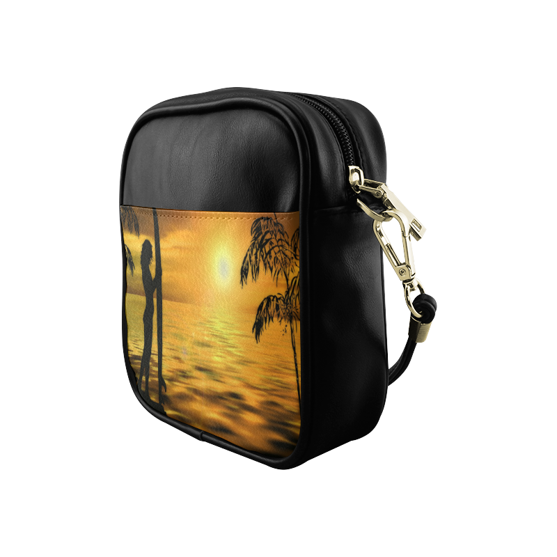 Sunset Surf Girl Gold Sling Bag (Model 1627)