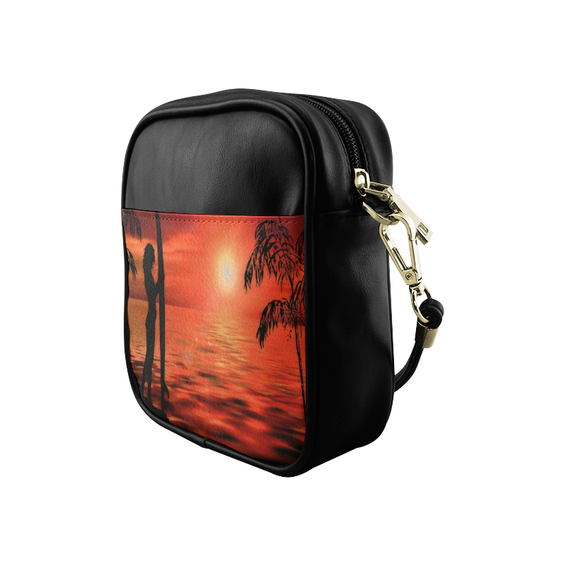 Sunset Surf Girl Red Sling Bag (Model 1627)