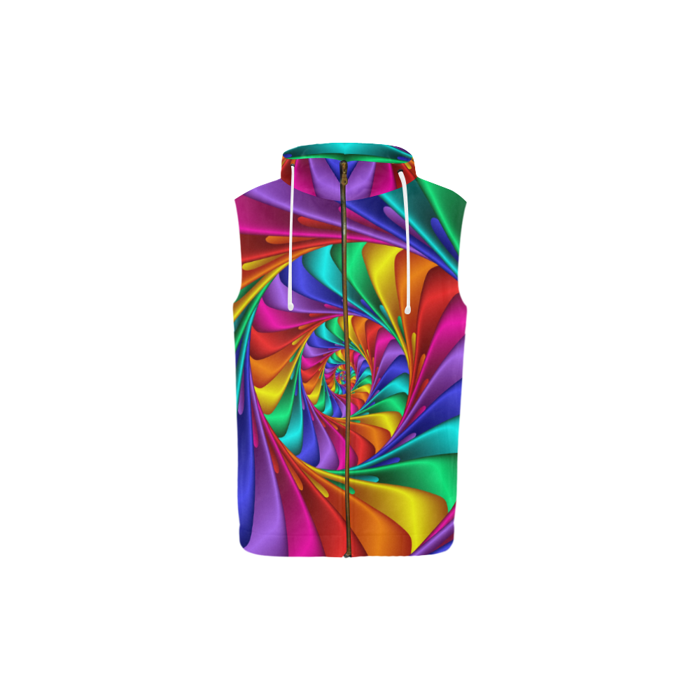 Psychedelic Rainbow Spiral All Over Print Sleeveless Zip Up Hoodie for Kid (Model H16)