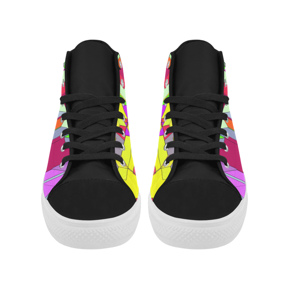 Retro Color Pop Geometric Fun 1 Aquila High Top Microfiber Leather Women's Shoes (Model 032)