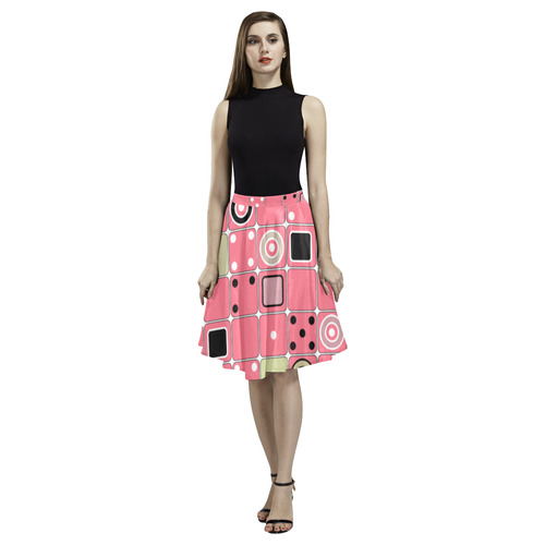 Abstract bright pink pattern Melete Pleated Midi Skirt (Model D15)