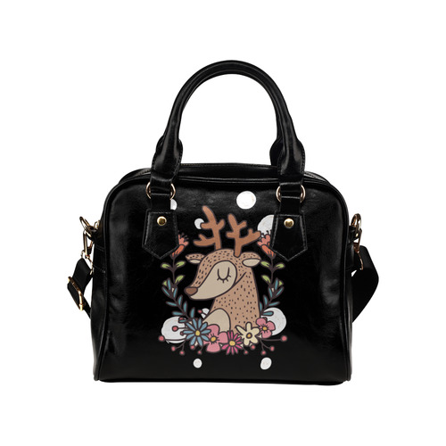 Cute Deer Floral Christmas Reindeer Shoulder Handbag (Model 1634)