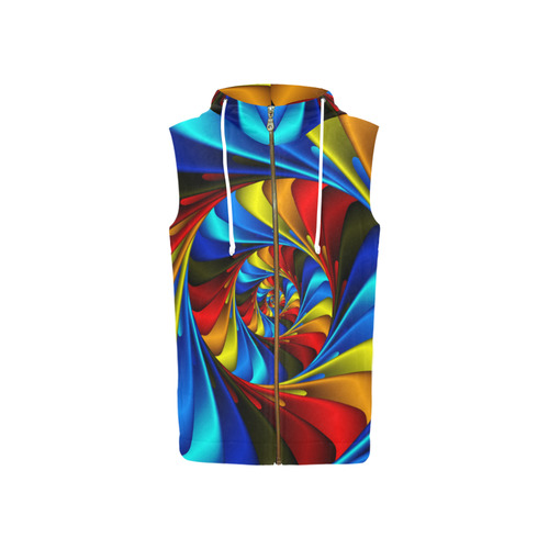 Psychedelic Rainbow Spiral All Over Print Sleeveless Zip Up Hoodie for Women (Model H16)