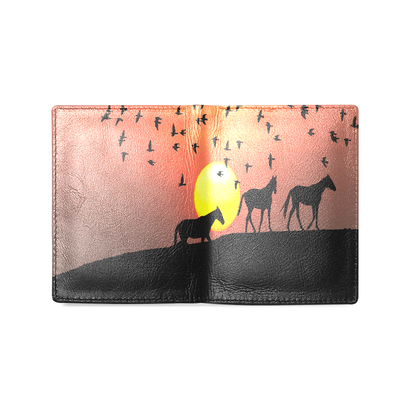 Sunset Silhouette Horses Men's Leather Wallet (Model 1612)