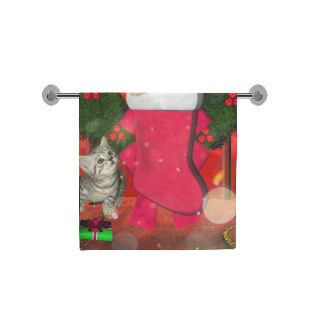 Christmas, funny kitten with gifts Bath Towel 30"x56"