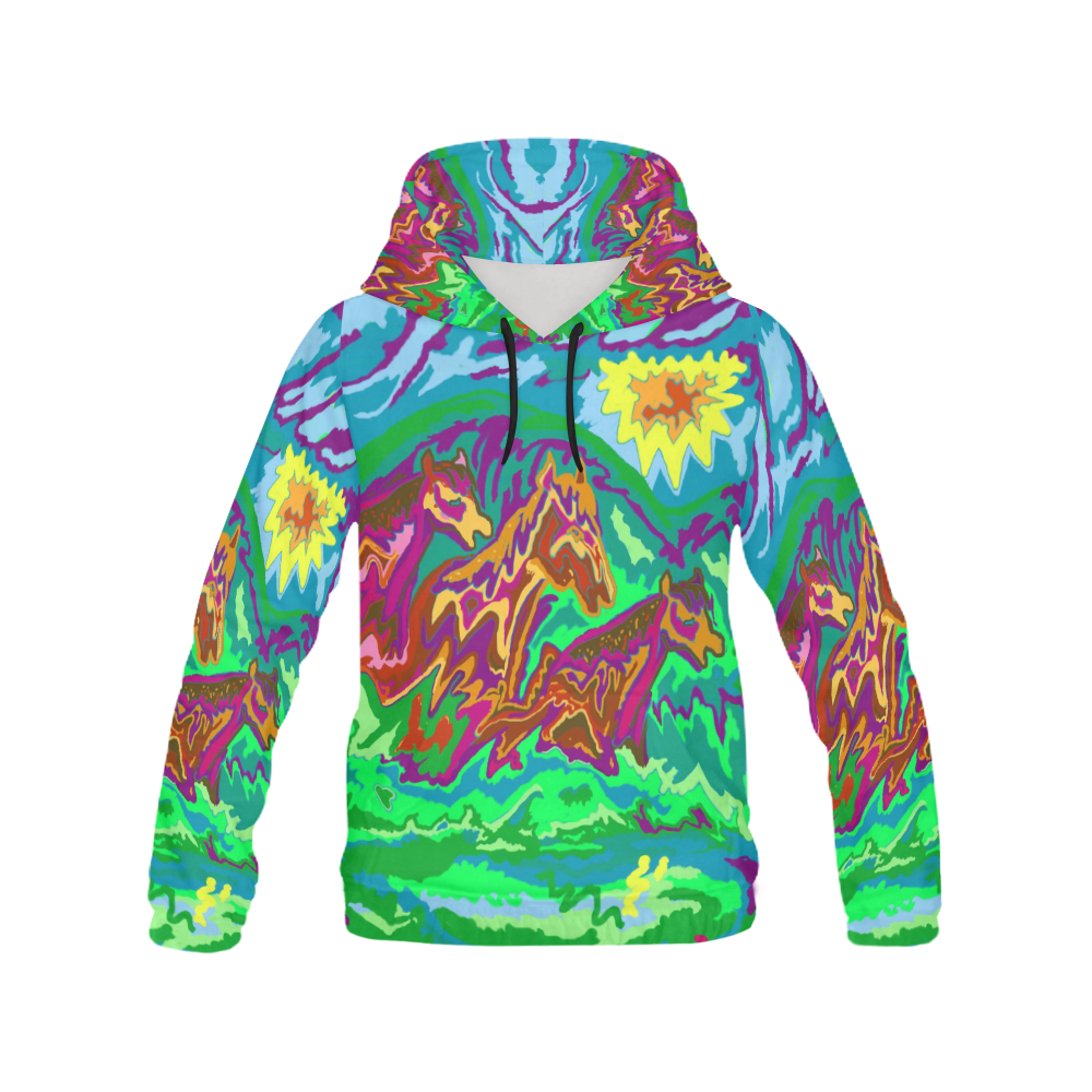 Women's Hoodie with Purple Feathered Horses Art all over print All Over Print Hoodie for Women (USA Size) (Model H13)