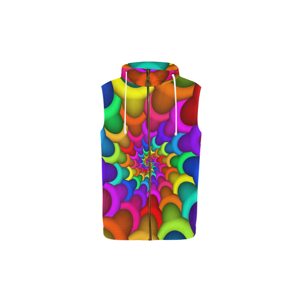 Psychedelic Rainbow Spiral All Over Print Sleeveless Zip Up Hoodie for Kid (Model H16)
