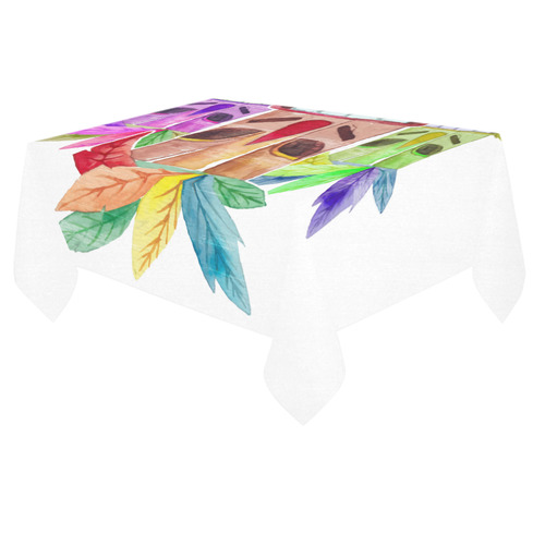 Tiki Mask Watercolor Floral Summer Fun Cotton Linen Tablecloth 60"x 84"