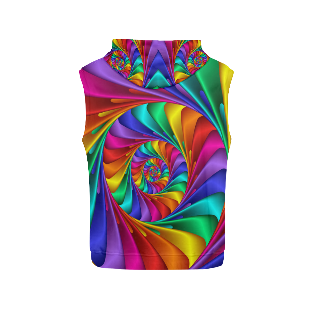 Psychedelic Rainbow Spiral All Over Print Sleeveless Hoodie for Women (Model H15)