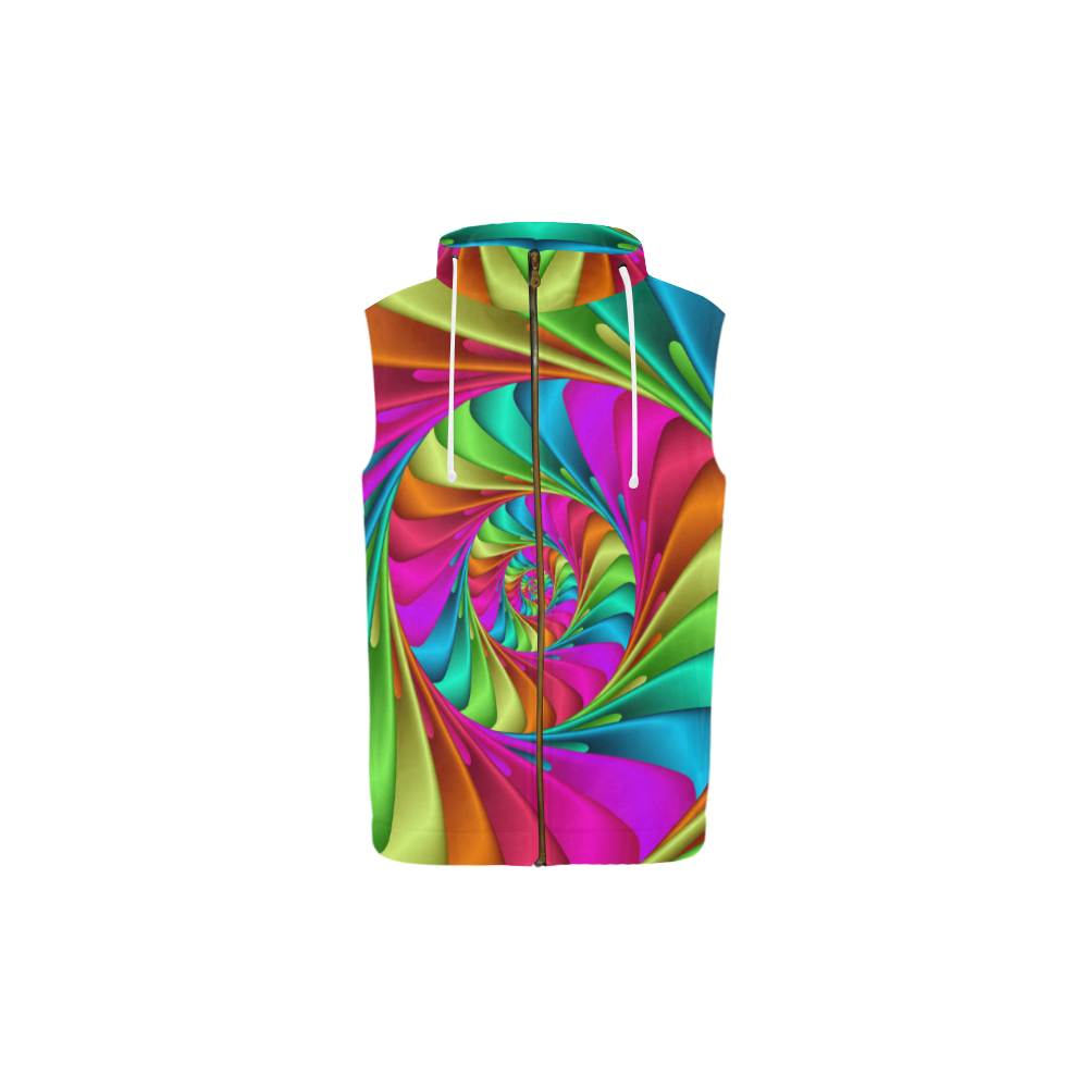 Psychedelic Rainbow Spiral All Over Print Sleeveless Zip Up Hoodie for Kid (Model H16)