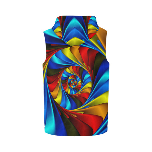 Psychedelic Rainbow Spiral All Over Print Sleeveless Zip Up Hoodie for Men (Model H16)