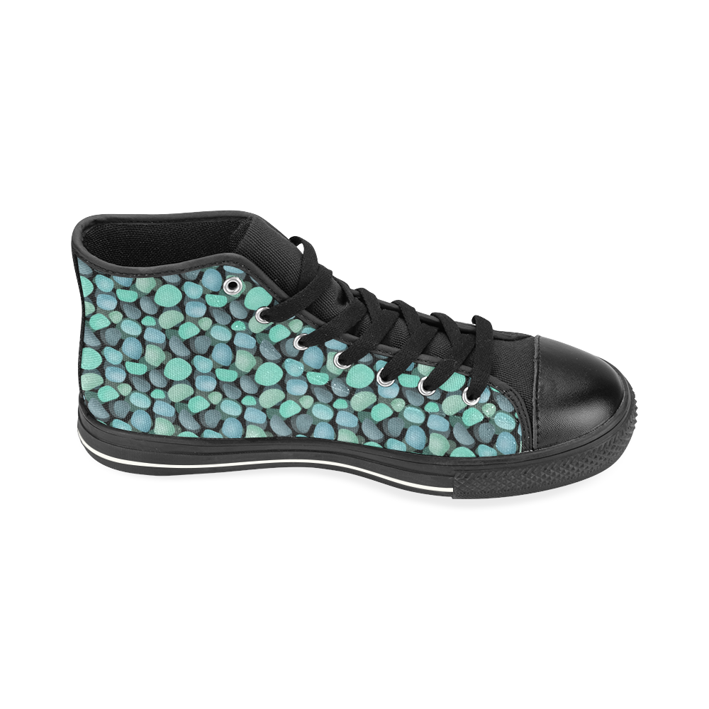 Blue and turquoise stones . High Top Canvas Shoes for Kid (Model 017)