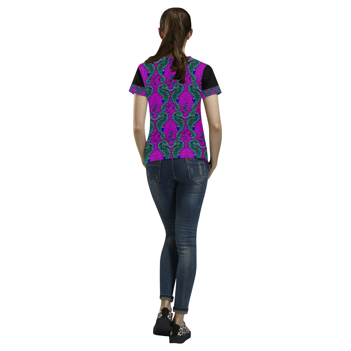 Seahorse love - purple 2 All Over Print T-Shirt for Women (USA Size) (Model T40)