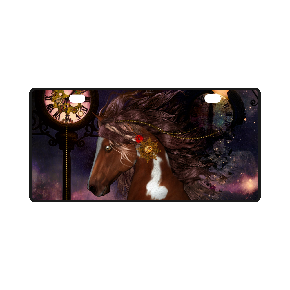 Awesome steampunk horse with clocks gears License Plate