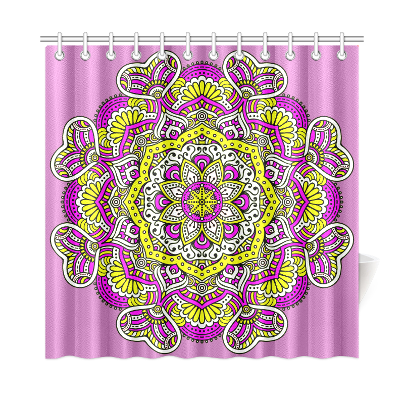 Cute Pink Yellow Floral Mandala Shower Curtain 72"x72"