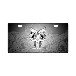 Cute owl, mandala design black and white License Plate