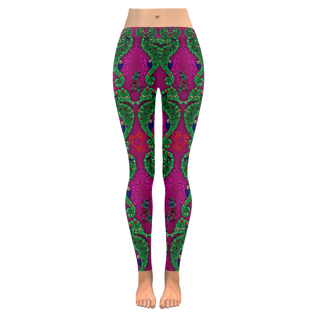 Seahorse love - pink Women's Low Rise Leggings (Invisible Stitch) (Model L05)