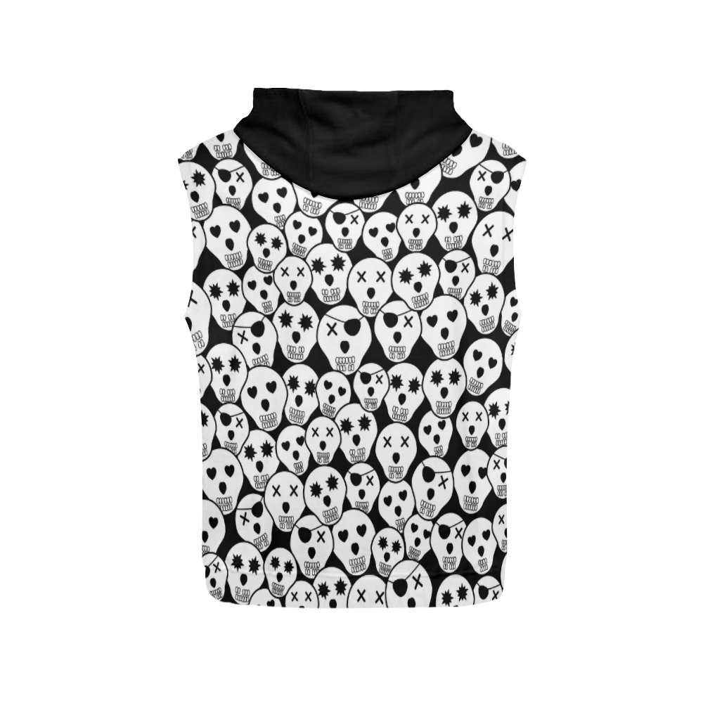 Silly Skull Halloween Design All Over Print Sleeveless Hoodie for Men (Model H15)