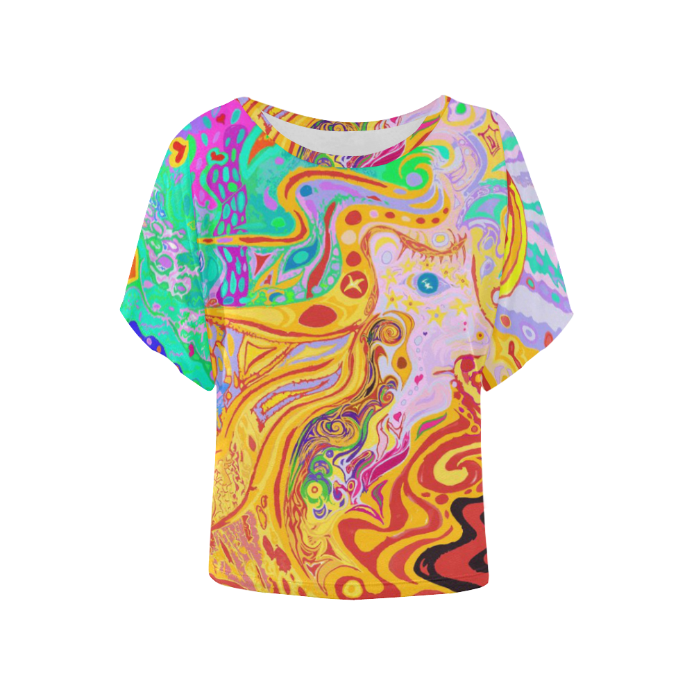 Hair of the Divine Universe Art on Loose Sleeved Women's Top Women's Batwing-Sleeved Blouse T shirt (Model T44)