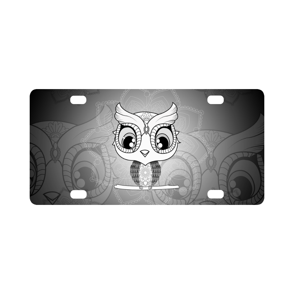 Cute owl, mandala design black and white Classic License Plate